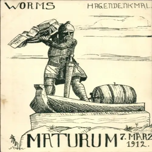 Studentika Ak Worms am Rhein, Hagendenkmal, Maturum 7. März 1912
