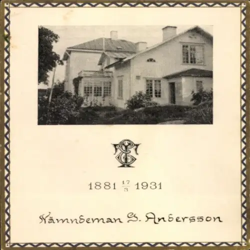 Passepartout Ak Schweden, Nämndeman G. Andersson, Villa, Jubiläum 1881 - 1931