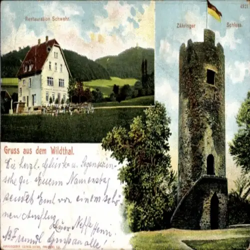 Ak Gundelfingen im Breisgau, Wildthal, Schlossruine Zähringen, Gasthof Schwehr