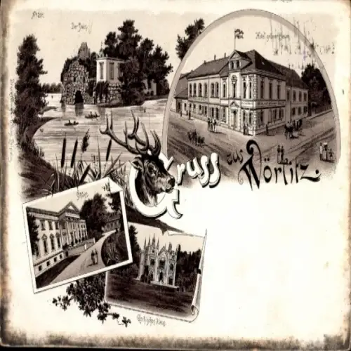 Litho Oranienbaum Wörlitz Sachsen Anhalt, Hotel grüner Baum, Stein, Schloss