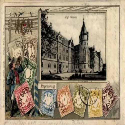 Briefmarken Präge Passepartout Ak Regensburg an der Donau Oberpfalz, Schloss