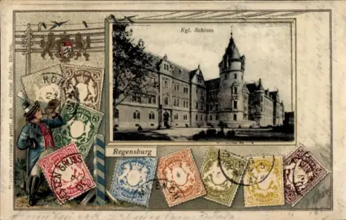 Briefmarken Präge Passepartout Ak Regensburg an der Donau Oberpfalz, Schloss