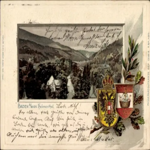 Präge Wappen Passepartout Ak Baden bei Wien in Niederösterreich, Gesamtansicht