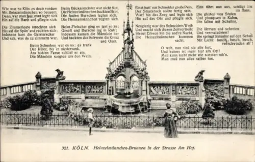Ak Köln am Rhein, Heinzelmännchen-Brunnen, Gedicht über Faulheit, Köln