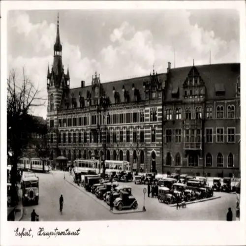 Ak Erfurt in Thüringen, Hauptpostamt   Architektur, Autos, Straßenbahn