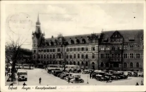Ak Erfurt in Thüringen, Hauptpostamt, alte Architektur, Straßenverkehr,  