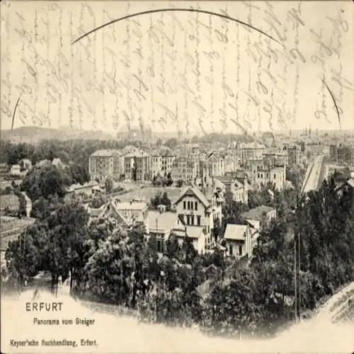 Ak Rhoda über dem Steiger Erfurt in Thüringen, Panorama vom Steiger,  Keyser'sche Buchhandlung