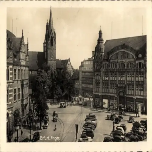 Ak Erfurt in Thüringen, Erfurt Anger, Architektur, s Stadtbild, Fahrzeuge, Kirche