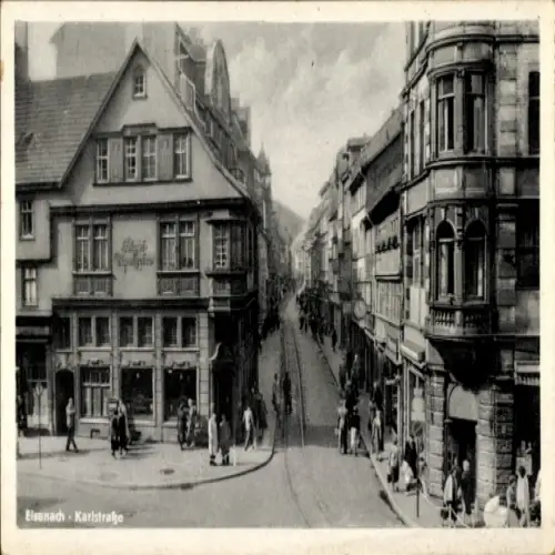 Ak Lutherstadt Eisenach Thüringen, Hellthal, Vorderseite zeigt Karlstraße,  Architektur, Menschen