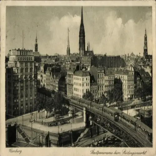 Ak Hamburg Mitte Altstadt, Stadtansicht von  Panorama, Rödingsmarkt,  Gebäude