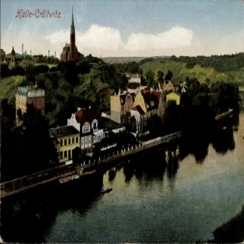 Ak Kröllwitz Cröllwitz Halle an der Saale, Gesamtansicht, Kirche