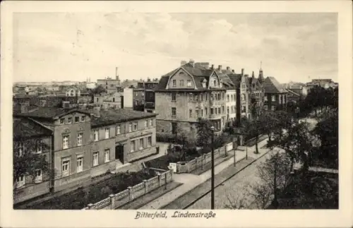 Ak Bitterfeld in Sachsen Anhalt,  Lindenstraße, Häuserfront, Bäume