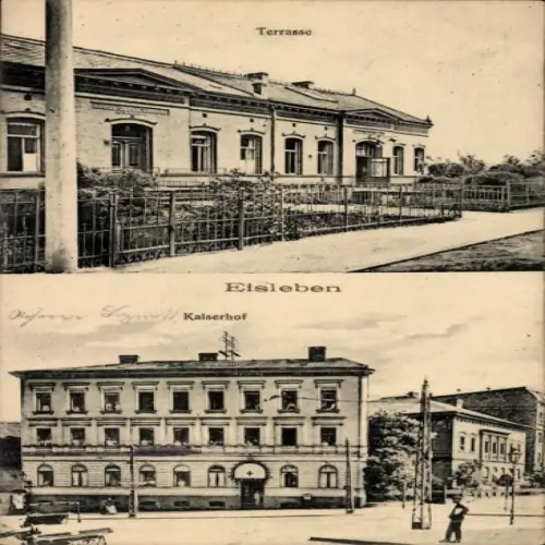 Ak Lutherstadt Eisleben, Terrasse,  Rose Kaiserhof, Gebäude,  Architektur