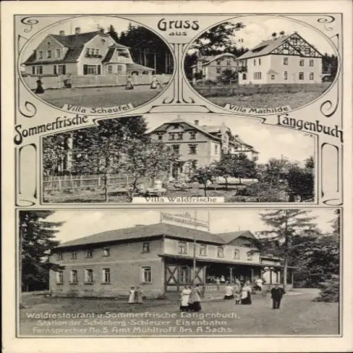 Ak Langenbuch Schleiz im Vogtland Thüringen, Villa Schaufel, Villa Mathilde, Villa Waldfrische