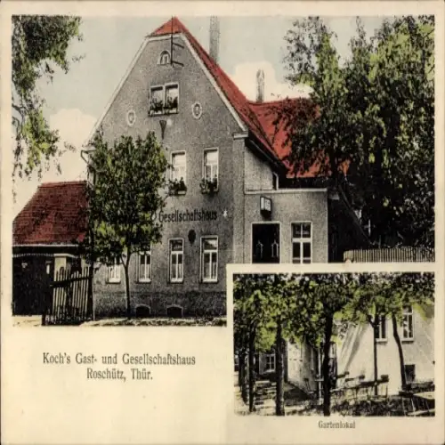 Ak Roschütz Gera in Thüringen, Kochs Gasthaus und Gesellschaftshaus, Gartenlokal
