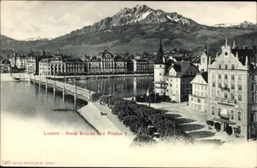 Ak Lucerne Luzern Stadt Schweiz,  Neue Brücke, Pilatus, Stadtansicht, Berge, Architektur