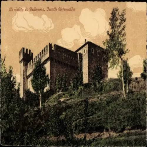 Ak Bellinzona Kanton Tessin, Castello Unterwalden, Ansicht,  Architektur