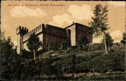 Ak Bellinzona Kanton Tessin, Castello Unterwalden, Ansicht,  Architektur