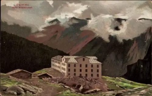 Ak Gemmi Leukerbad Kanton Wallis, Hotel Wildstrubel, Berglandschaft,  Wolken