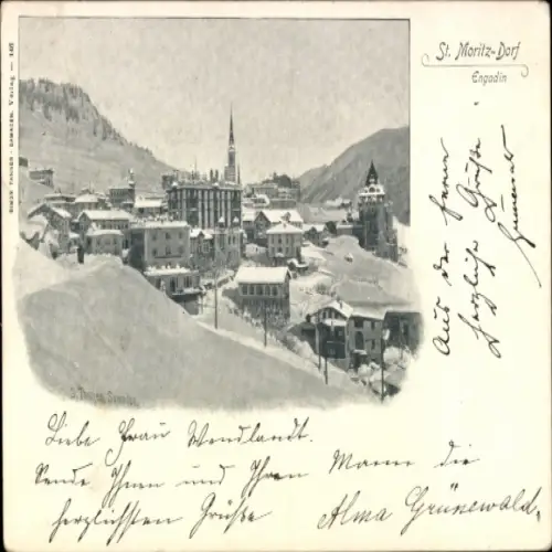 Ak Sankt Moritz Dorf Kanton Graubünden, Engadin, Ort im Winter