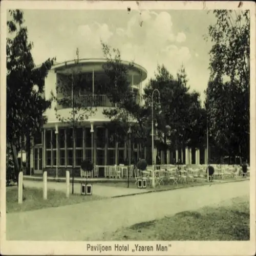 Ak Vught Nordbrabant, Paviljoen Hotel 'Yzeren Man', Außenansicht, Sitzgelegenheiten, Bäume