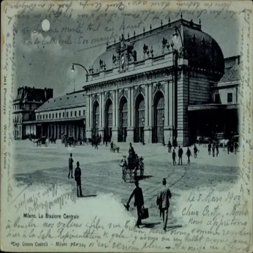 Ak Milano Mailand Lombardia, Bahnhof   Architektur, Pferdekutsche,  aus 1900