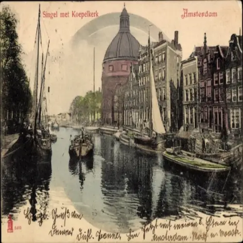 Ak Amsterdam Nordholland Niederlande, Singel mit Koepelkerk