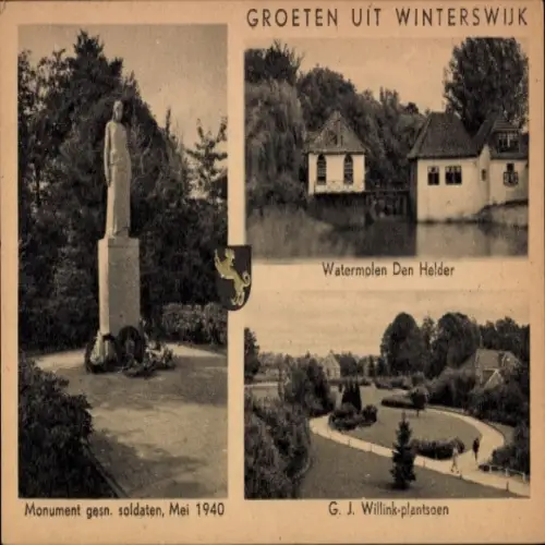 Ak Winterswijk Gelderland Niederlande, Wassermühlen Den Helder, Plantsoen, Denkmal