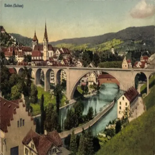 Ak Baden Kanton Aargau Schweiz, Eisenbahnbrücke, Ort