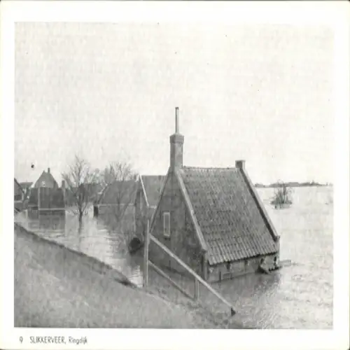 Ak Slikkerveer Zuid-Holland, Ringdijk, Watersnood 1953