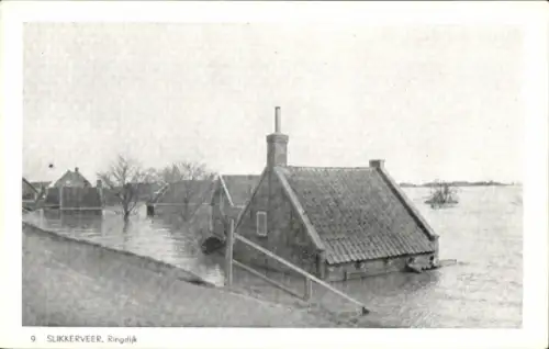 Ak Slikkerveer Zuid-Holland, Ringdijk, Watersnood 1953
