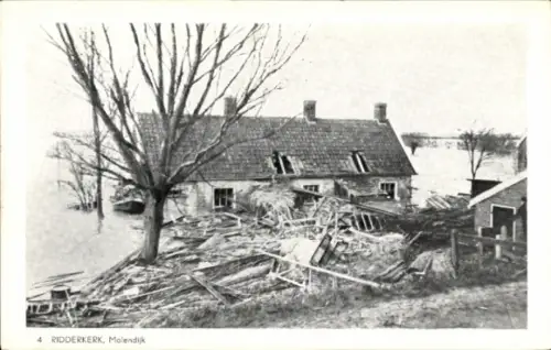 Ak Ridderkerk Zuid-Holland Nederland, Molendijk, Watersnood 1953