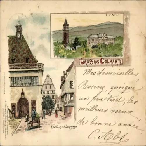 Künstler Litho Colmar Kolmar Elsass Haut Rhin, Kaufhaus, Langegasse, Gesamtansicht