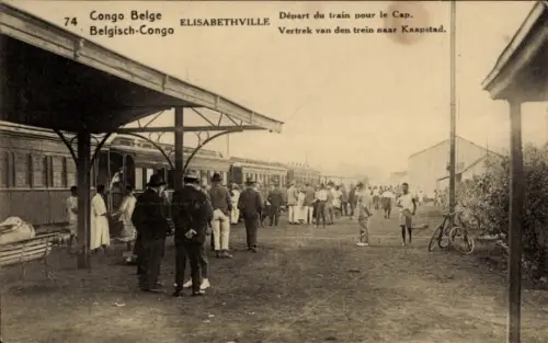 Ganzsachen Ak Lubumbashi Elisabethville DR Kongo Zaire, Bahnhof, Eisenbahn Abfahrt, Kaapstad