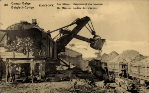Ganzsachen Ak Kambove Kongo Belge DR Kongo Zaire, les Mines, Chargement des Wagons