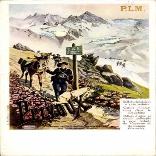 Künstler Ak Pelvoux Hautes Alpes, Berge, Mann mit Pferd, Französische Eisenbahn, Reisen