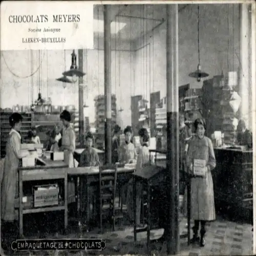 CPA Laeken Bruxelles Bruxelles, Chocolats Meyers, Empaquetage de Chocolats