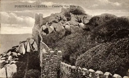 Ak Sintra Cintra Portugal, Castello dos Mouros,  Burganlage, gehäuft mit Steinen