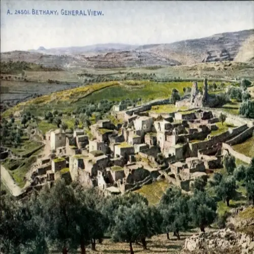 Ak Bethanien Palästina, General View of Bethany, Farmland, Berglandschaft, Häuserruinen