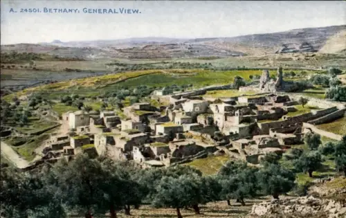 Ak Bethanien Palästina, General View of Bethany, Farmland, Berglandschaft, Häuserruinen