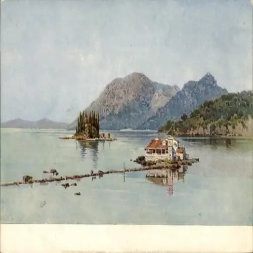 Ak Korfu Griechenland, Land- und Wasserszene, idyllische Insel, Berglandschaft