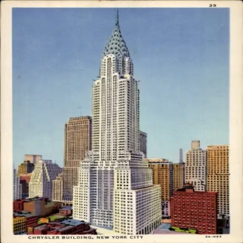 Ak New York City USA, Chrysler Building, hohe Wolkenkratzer, Stadtansicht, blauer Himmel