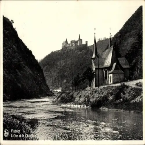 Ak Vianden Luxemburg,  L'Our et le Chaf, Kirche, Schloss, Fluss