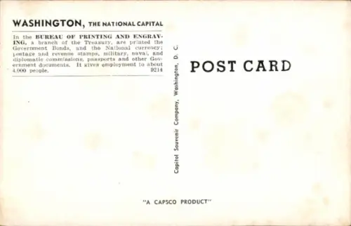 Ak Washington DC USA, Bureau of Printing and Engraving