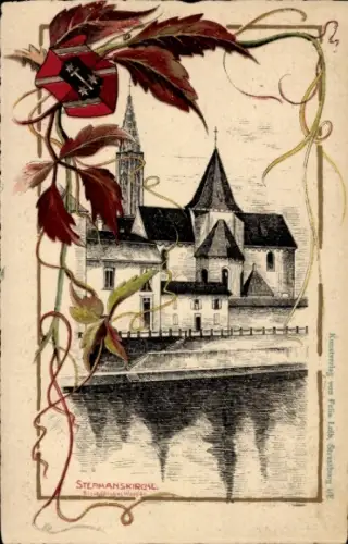Jugendstil Passepartout Ak Strasbourg Straßburg Elsass Bas Rhin, Stephanskirche