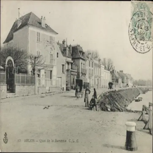 Ak Ablon Calvados,  Quai de la Baronnie, Gebäude, Straße, Menschen