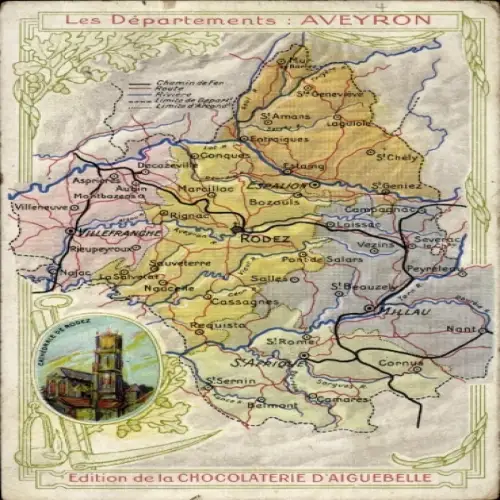 Landkarten Ak Aveyron, Ortschaften, Vogelschau, Kathedrale von Rodez