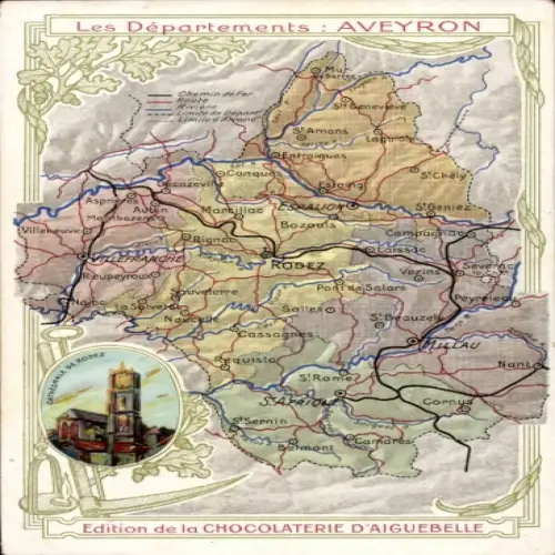 Landkarten Ak Aveyron, Ortschaften, Vogelschau, Kathedrale von Rodez