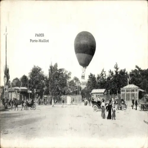 Ak Paris VII, Luftballon, Pferdewagen, Menschen, Bäume,  Porte-Maillot