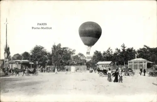 Ak Paris VII, Luftballon, Pferdewagen, Menschen, Bäume,  Porte-Maillot